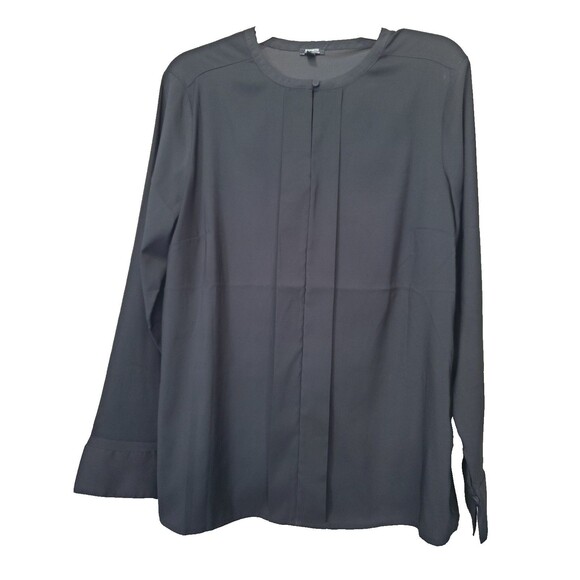 Expresss Relaxed Portofino Black Pleated Front Keyhole Neck Long Sleeve Blouse L - Picture 1 of 5